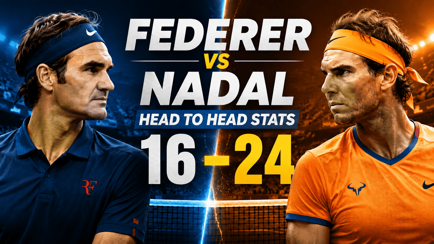 Roger Federer vs Rafael Nadal head-to-head record, with Nadal leading 24-16