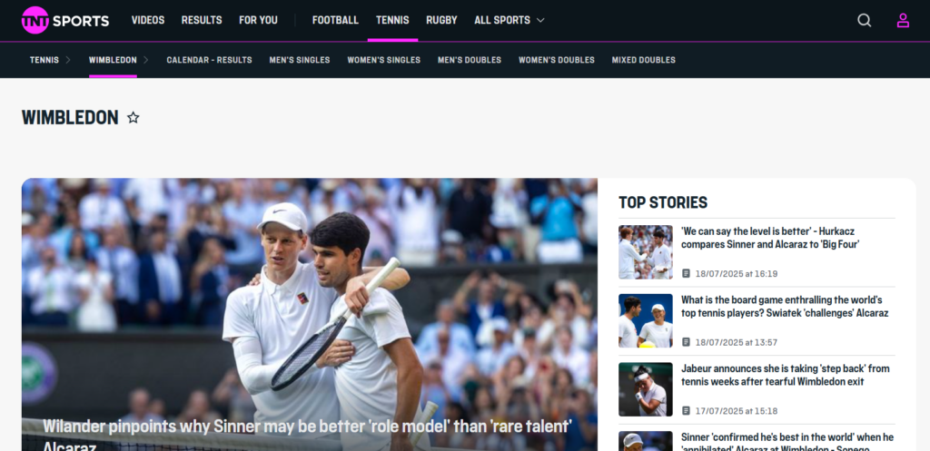 Jannik Sinner and Carlos Alcaraz during a Wimbledon match at the All England Club in London