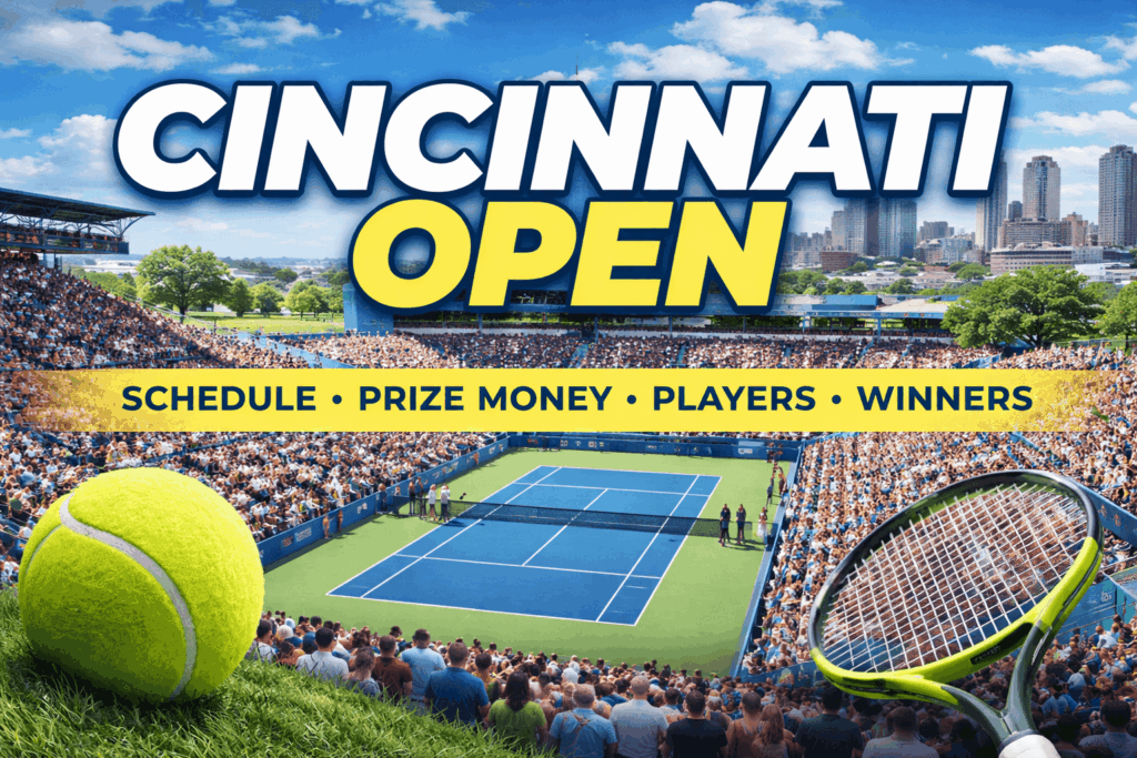 Cincinnati Open tennis tournament at the Lindner Family Tennis Center in Mason Ohio showing a packed stadium and hard court during the ATP Masters 1000 event