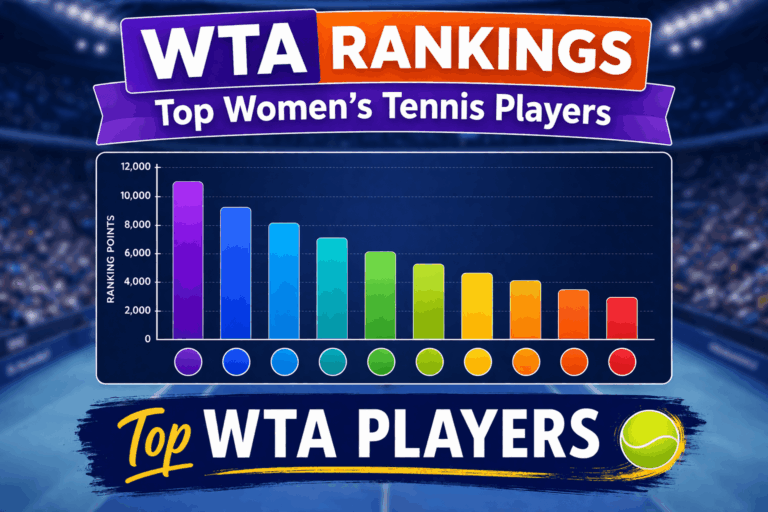 WTA rankings chart showing top women’s tennis players and ranking points infographic