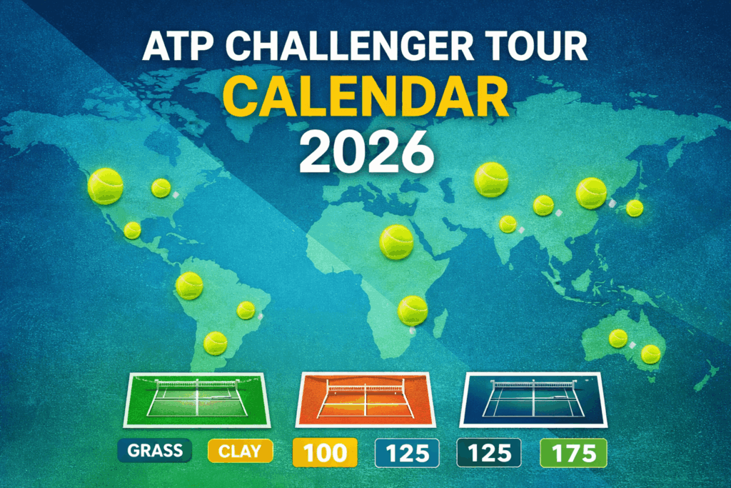 ATP Challenger Tour Calendar 2026 featuring Challenger tournaments around the world.