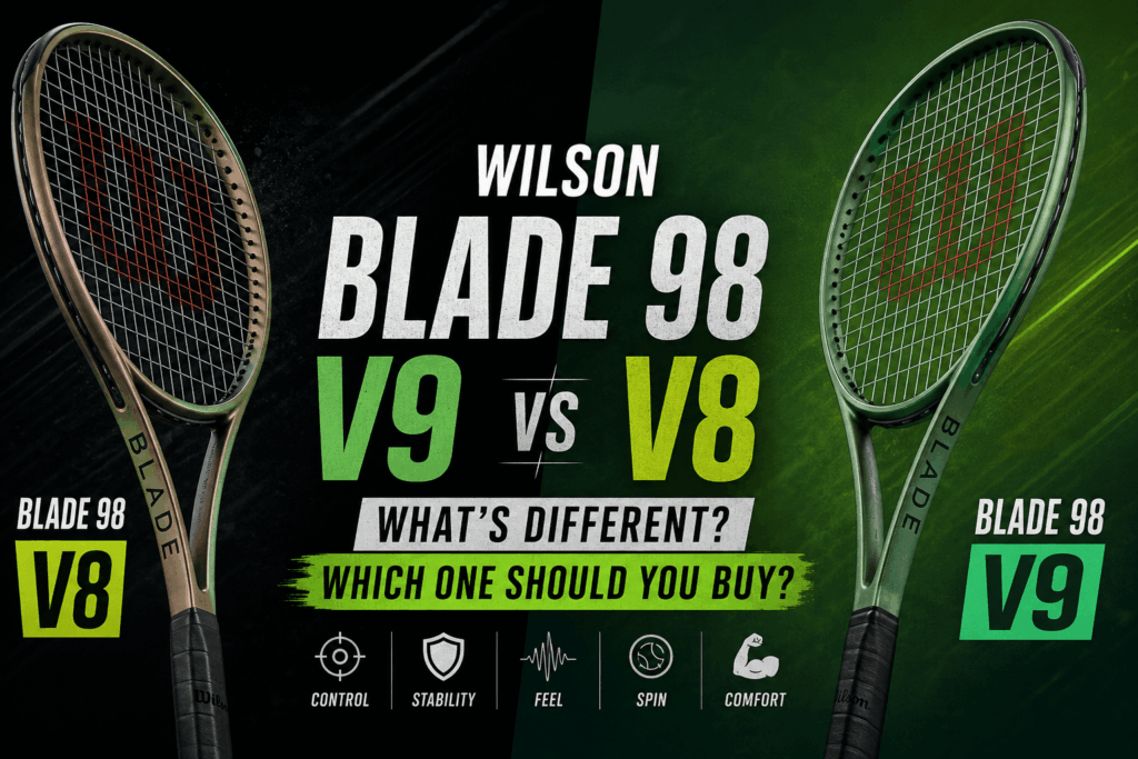 Comparison of Wilson Blade 98 V9 and V8 tennis rackets showcasing their differences