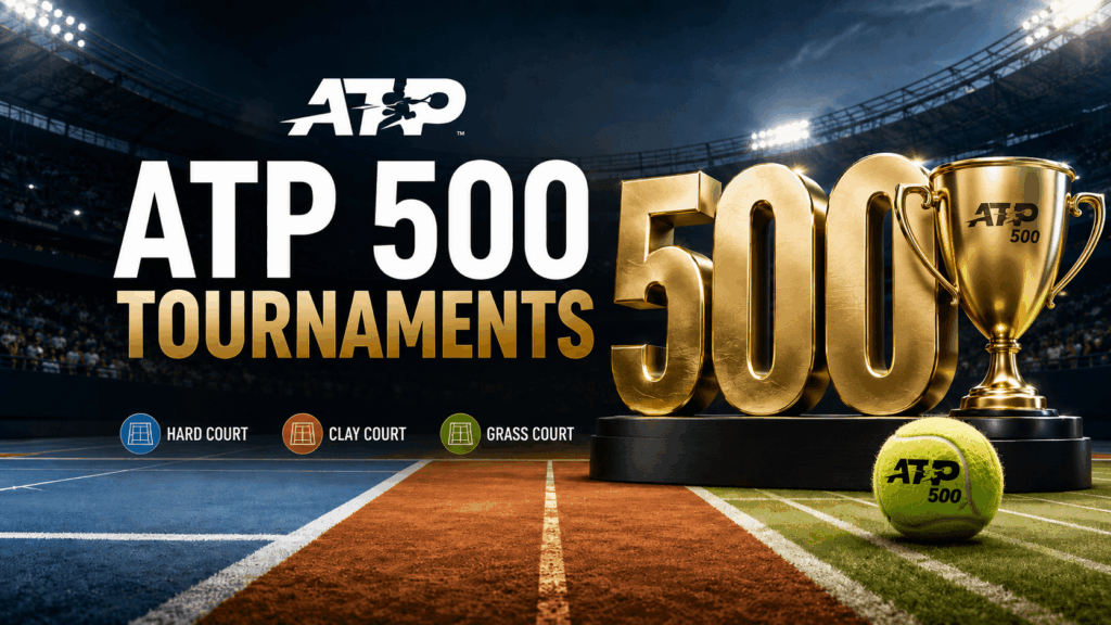 ATP 500 tournaments featuring hard, clay, and grass courts
