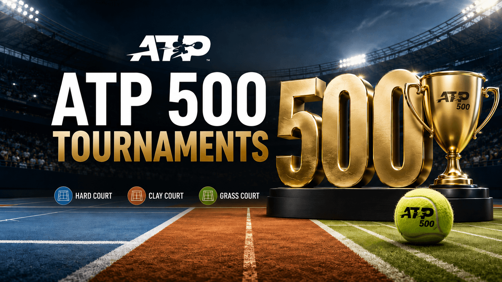 ATP 500 tournaments with hard, clay and grass tennis courts