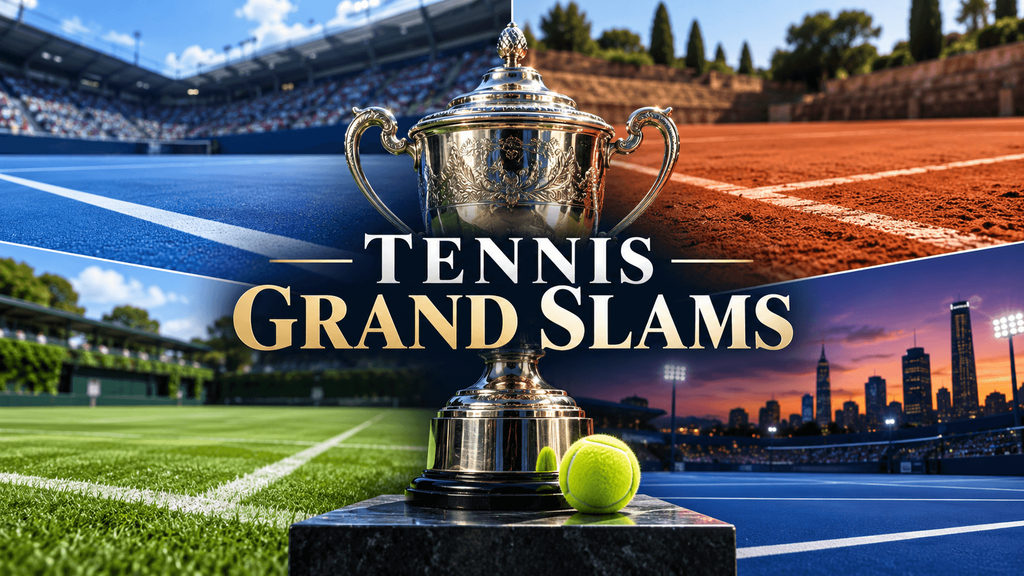 Tennis Grand Slams trophy with hard, clay and grass courts
